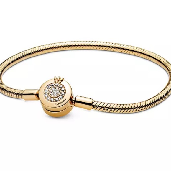 Pandora Jewelry - Pandora Moments Cubic Zirconia 14K Gold-Plated Sparkling Crown O Snake Bracelet
